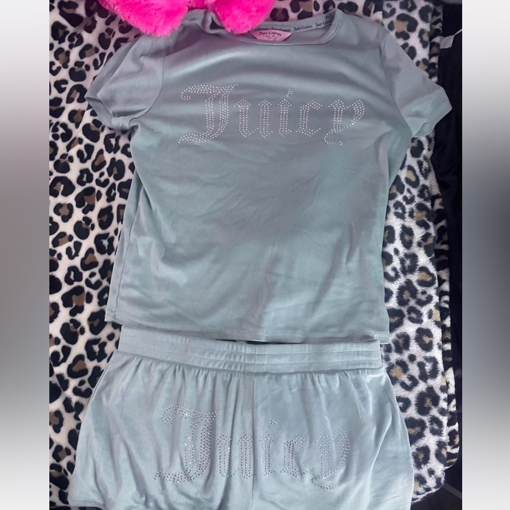 Juicy Couture Sage Green Rhinestone Logo Short Pajama Set